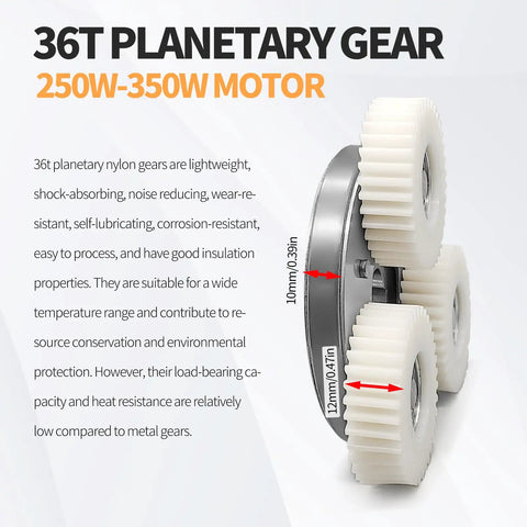 Internal Clutch Ebike Motor With Gears Kit for 250W 350W 500W Hub Motors, 3 Nylon Wheels, Easy Install Electric Bicycle Accessory, Matches 500W Power Ready