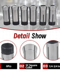 Detail view of 5C Square Collet Set 6 Piece 1/4 To 3/4 Inch Fits Lathe Machining and Turning with individual packaging