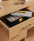 Straight Up Small Parts Organizer Bin With Stay Put Hinged Lid For Desk And Workspace Quick One Handed Access keeps crafts organized in drawer.