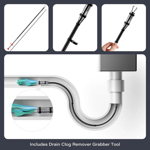 Ultra-Thin 3.9mm Endoscope With Light, 4.3 Inch IPS 1080P HD Borescope, IP67 Waterproof Inspection Camera, USB Interchangeable Cable, 16.5ft Semi-Rigid Probe, Includes 3.3ft Drain Clog Remover For Tight Engine And Pipe Inspections.