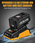 20V battery and charger for cordless half inch impact wrench with 370 foot pounds max torque 0 to 2000 RPM variable speed 4Ah battery.
