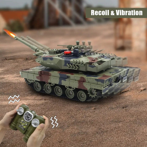 1 24 RC Battle Tank Set With T90 And Leopard Tanks Realistic Sounds Lights Spray Effects Four Life Indicators Four Hits