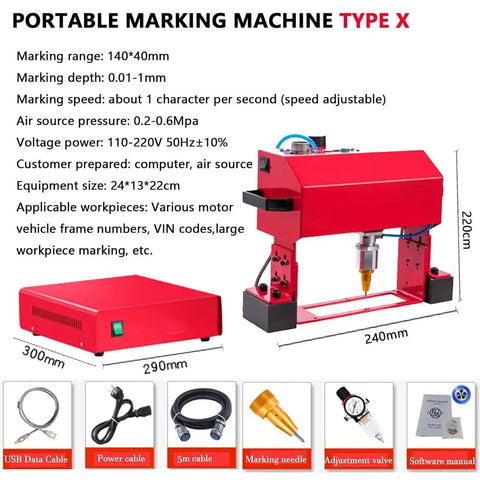 No Sweat Operation Pneumatic Handheld Dot Peen Marking Machine Air Powered Metal Engraver Kit For Vehicle Vin Tracing Identification Tagging Tasks Reliable Daily Grind with red casing.