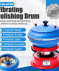 Electric Jewelry Polisher Vibrating Tumbler with blue drum for small parts, including polished stones and metals, home workshop use