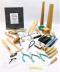 Starter Hands On Metalsmith Tools Kit For Jewelry Making A Solid Bench Tools Set With Ring Mandrel Ring Clamp Bench Pin Wood Ring Clamp And All The Essentials For Apprentice Jewelry Making And Metalworking assorted bench tools on white background
