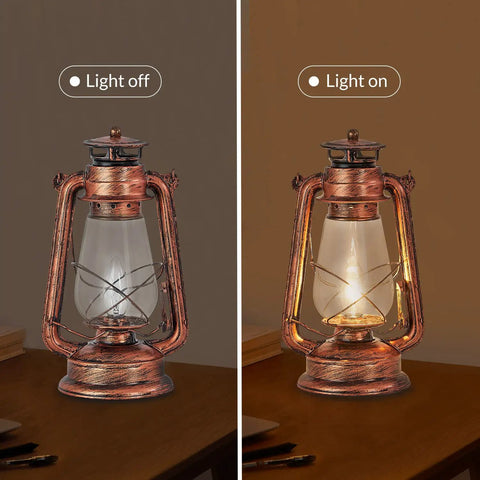 Rustic Lantern Table Lamp With Glass Shade For Living Room And Bedroom, Vintage Vibe Nightstand Light, Plug In, light off/on