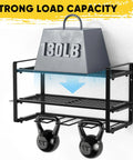 Two Pack Power Tool Organizer Wall Mount With Three Layer Storage And Eight Drill Holders, Beefy Heavy Duty Metal Rack That Holds Up To 130Lb, Perfect Garage Or Workbench Setup, Easy Snap In Assembly For Quick Access with 130 lb weight demonstration