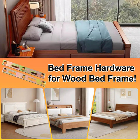 Heavy Duty Bed Rail Fasteners Five Inch Mortise Bracket Set Of Four Wood Bed Frames Solid Zinc Coated Steel Hardware in various bed settings.