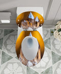 Elongated Toilet Seat Smoky Crystal Resin for Bathroom with decorative crystals on the lid, top view in a stylish bathroom.