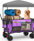 Heavy Duty Collapsible Wagon With Removable Sun Cover, All Terrain Big Wheels And Dual Brakes, Extra Large Grocery Cart