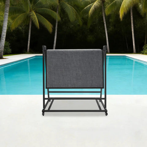 Heavy Duty Floor Mat Cart With Smooth Rolling Casters And Maxed Out Wash Rack Storage at a poolside setting.