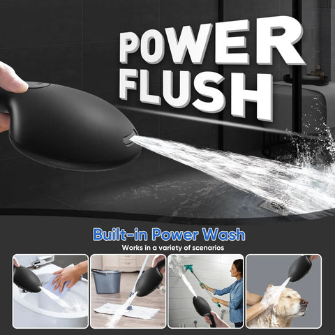 9 Function Shower Head With Built In Power Spray And Pause Button For Deep Clean Rinses, black handheld spraying water