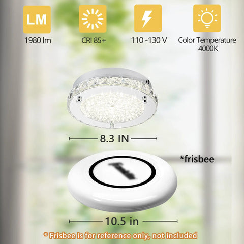 Lit Crystal Chrome Flush Mount Ceiling Light Fixture With Sparkling Crystals And Metal Finish For Kitchen Bedroom Bathroom Hallway Closet And Foyer LED Ceiling Lamp