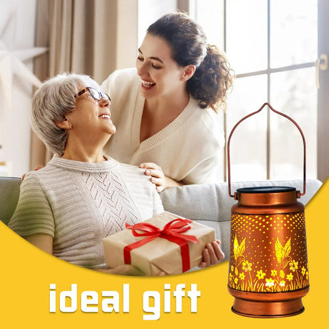 Outdoor Solar Lantern With Hummingbird Pattern, Waterproof Metal Garden Light gift with two women, easy installation