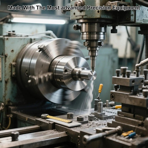 Industrial machinery in operation with precision equipment and metal cutting tools inside a factory setting.