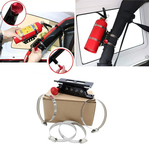Rock Solid Quick Release Adjustable Aluminum Fire Extinguisher Mount For Jeep Wrangler And Ford Bronco Roll Bar Keeps Your Adventure Rig Safe Without Any Fuss Or Hassle