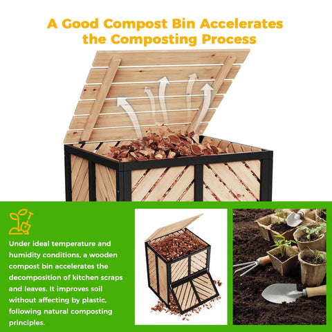 Beefy 115 Gallon Solid Wood Compost Bin With Pull Out Door And Flip Top Lid For Outdoor Backyard Garden And Patio Use Built From Canada Spruce