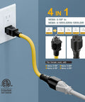 One Foot Nema 5-15P To 6-20R Electric Vehicle Charging Adapter Cable 12Awg Heavy Duty Power Extension Cord on wall outlet.