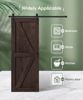 32 Inch By 84 Inch Brown Spruce Wood Barn Door With 5.5 Foot Hardware Track Kit Included in modern home setting