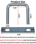 4 Pack Square U Bolts For Trailers And Trucks, Heavy Duty Galvanized Steel Clamp Set dimensions illustration with notes