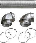 Semi Rigid Dryer Vent Kit With Close Elbow 4 Inch Aluminum Duct 8 Ft Long Silver for Easy 90 Degree Turn shown with connectors