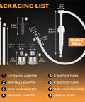 Image showing packaging list for Lower Unit Gear Oil Pump For Standard Quart Bottles With 28mm Caps, 10cc Per Stroke, with descriptions.