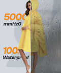 Unisex Lightweight Waterproof Hooded Rain Poncho With Zipper Front Pockets And Packable Design For Men And Women, yellow split view