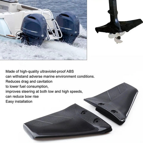 Hydrofoil Stabilizer Kit for Outboard and Stern Drive Boats fits 4 to 50 HP with UV proof ABS construction shown with features