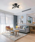 Living room with Industrial Four Light Semi Flush Mount Ceiling Light Fixture Matte Black Rustic Sputnik Chandelier