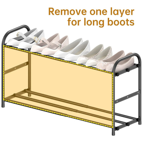 Expandable Three Tier Metal Shoe Rack With Adjustable Removable Cross Bars Fits Massive Sneakers And Delicate Flat Kicks Customizable Closet Organizer Blocks Off Entryway Mudroom Clutter Flex Your Drip Daily In Sleek Black Finish