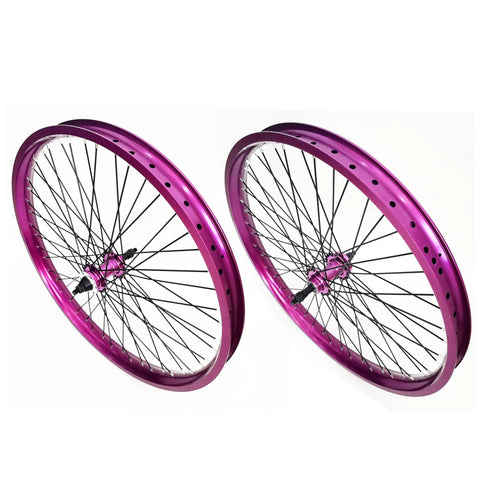 Purple 26 Inch Heavy Duty Bike Rim Wheel Set With Double Wall Aluminum Alloy 12 Gauge 48 Spokes Front And Rear Disc Brake Compatible