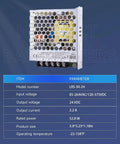 Beefy 50W 24V 2.2A Enclosed AC-DC Power Supply, Fanless 1U Low-Profile Silent Cooling, Adjustable 21.6-28.8V Output For Industrial Automation And Home Electronics. Metal case with honeycomb vent and screw terminals