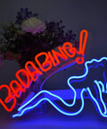 Bada Bing Bar Neon Light Sign 40 By 30 Cm Handmade Glass Neon Tubes On Transparent Backboard with floral background