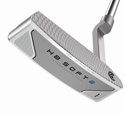 HB Soft 2 Putter With Speed Optimized Face Technology And Dynamic Groove Milling For Consistent Distance, silver head close-up