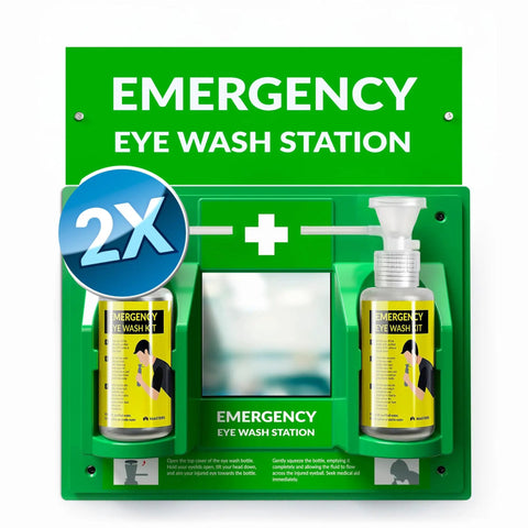 Portable Eye Wash Station Kit For Quick Emergency Eye Rinses, Wall Mounted First Aid System With Mirror And 2X 16oz Empty Bottles, BPA Free, No Eye Wash Solution Included, Emergency Eyewash, Set Of 2