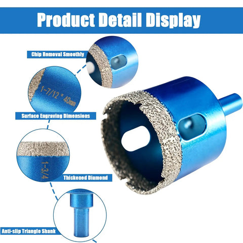 Close-up of the diamond hole saw bit from the Badass Premium Ten Piece Diamond Tile Hole Saw Kit with 40mm size for masonry drilling.