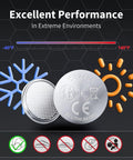 Bulletproof Cr2450 3V Lithium Coin Cell Batteries 6 Pack for Car Key Fobs with performance indicators in extreme conditions.