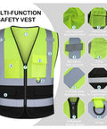 Premium Quality Straight Up Class 2 Hi Vis Safety Vest With Deep Cargo Pockets For Construction Crews Safety Compliant Reflective Mesh Gear Hella Visible For Highway And Active Job Sites Yellow Black Xl, featuring pockets and reflective strips.