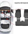 Custom Molded TPE Floor Mats For Tesla Model Y Juniper 2025 And Newer Custom Fit Liners shown in left-hand drive vehicle.