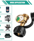 Propane Tank Gauge Level Indicator For 5 To 40 Lb Tanks 2 Pack QCC1 Type 1 Compatible Fits Grills Heaters Camp Stoves And Appliances Easy Install Real Time Fuel Readout So You Never Run Dry on brass gauge with black cap
