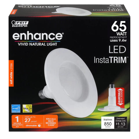 Kickin Recessed Downlight Kit For Easy Install 5 To 6 Inches, 65W Equivalent, Dimmable 2700K Soft White box display