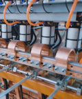 Fully Automatic Wire Mesh Welding Machine For Reinforcing Wire Cloth, close-up of welding nodes and copper clamps in action.