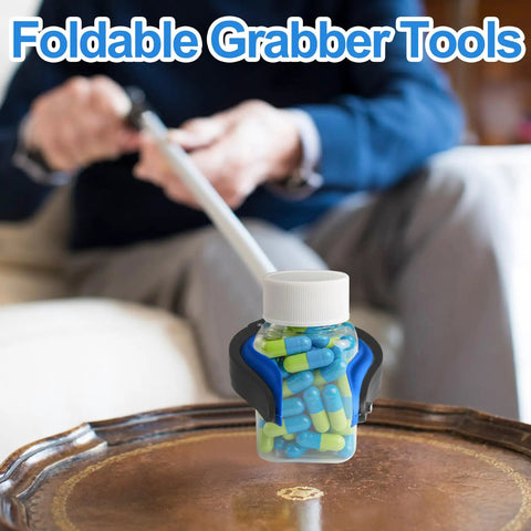 6 Pack 32 Inch Heavy Duty Trash Grabber Reacher With Ergonomic Handle And Non Slip Grip in use picking up pill bottle