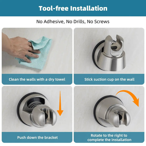 Vacuum Suction Shower Head Holder With Adjustable Height And No Drill Install