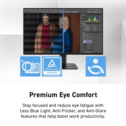 Pro MP225 E12VL 22 Inch IPS FHD Monitor With 120Hz Refresh Adaptive Sync HDMI Video Port VESA Mountable Tilt 1Ms Response Eye Comfort Tech For Smooth Gaming And Daily Grind Tasks showing premium eye comfort features.