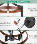 Exquisite detail display of 3 Light Farmhouse Chandelier With Adjustable Height Pendant Or Convertible Semi Flush Mount, 14.5 Inch Rustic Ceiling Light Fixture For Dining Room Kitchen Foyer Entryway, Vintage Style Hanging Lighting With Removable Chain.