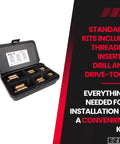 Knife Threaded Inserts For Hardwood Kit With Drill And Drive Tool, brass thread inserts M3-0.5 to M10-1.5, 60 pieces in case.