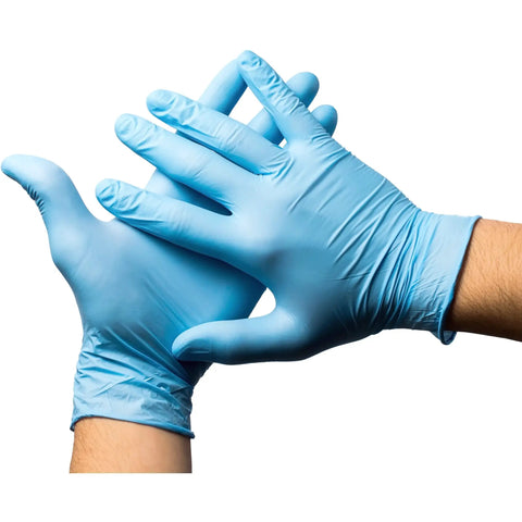 Built Tough Powder Free Nitrile Exam Gloves With Killer Textured Grip And Real Deal Burst Proof Strength For Medical Or Food Tasks, Latex Free Snug Fit, Blue Medium, 100 Count, worn on hands.