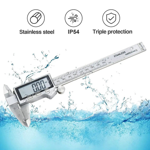 Handy 6 Inch Digital Caliper Tool With IP54 Waterproof Stainless Steel Vernier Caliper large LCD screen in water splash