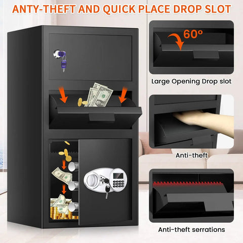 Heavy Duty Depository Drop Safe With Quick Deposit Slot Digital Keypad And Spare Key Perfect For Biz Cash Drops Retail Mailroom Church Or Home Keeps Cash And Documents Secure And Easy To Store